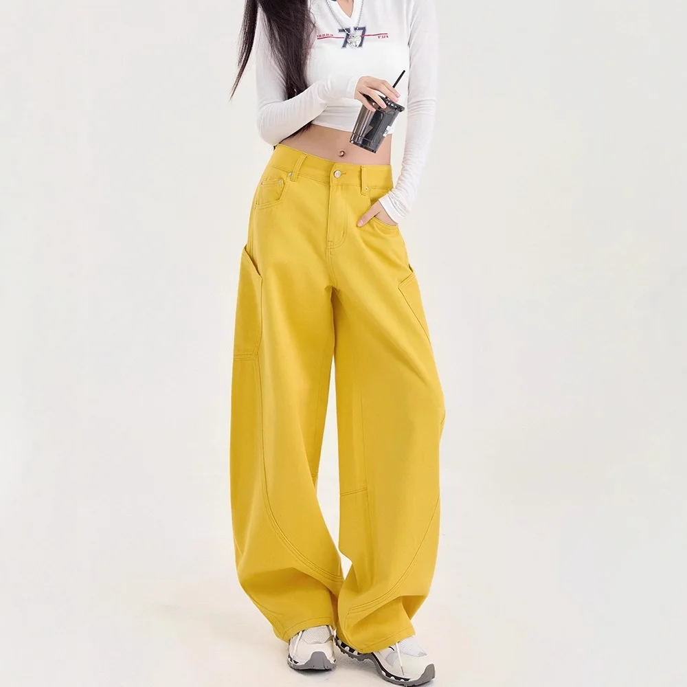 

Women's Spring And Autumn Long Pants Jeans For Petite Women 2026 New Mud Yellow High Waist Design