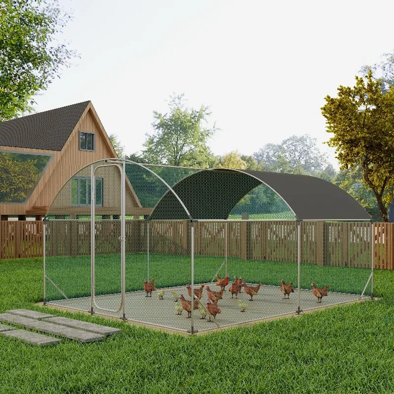 Gran gallinero de Metal 13 1x9,8x6,6 pies caminar en jaula para aves de corral cubierta impermeable para gallinas patos conejos fácil montaje plateado