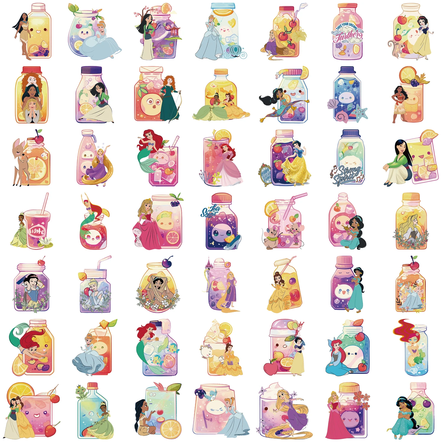 50 قطعة من ملصقات أميرات الدلو من ديزني، ملصق يوميات الكمبيوتر المحمول والأمتعة ولوح التزلج، ملصق كرتوني ممتع كلاسيكي لتزيين الهدايا #6