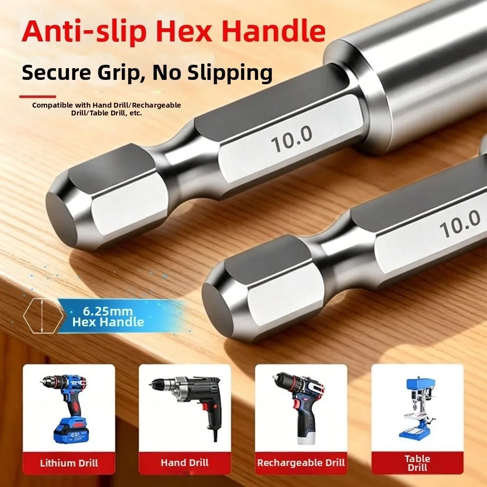 3-10mm Woodworking Drill Bit Hex Shank High Hardness Twist Drill Bit Three-Pointed Spiral Flute Woodworking Hole Cutter