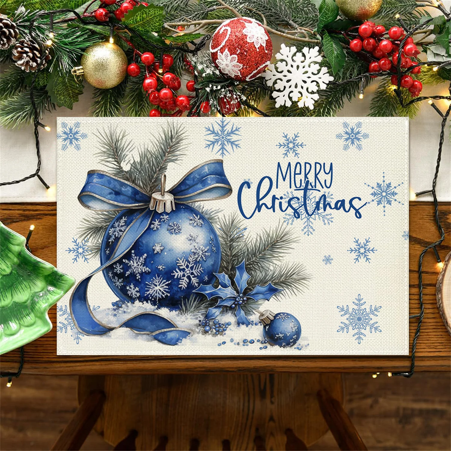 2pc Or Realistic Holly Berry & Pine Branch Placemats Suitable For Christmas Table Decor Rectangular Place S X InchHand Wash Only