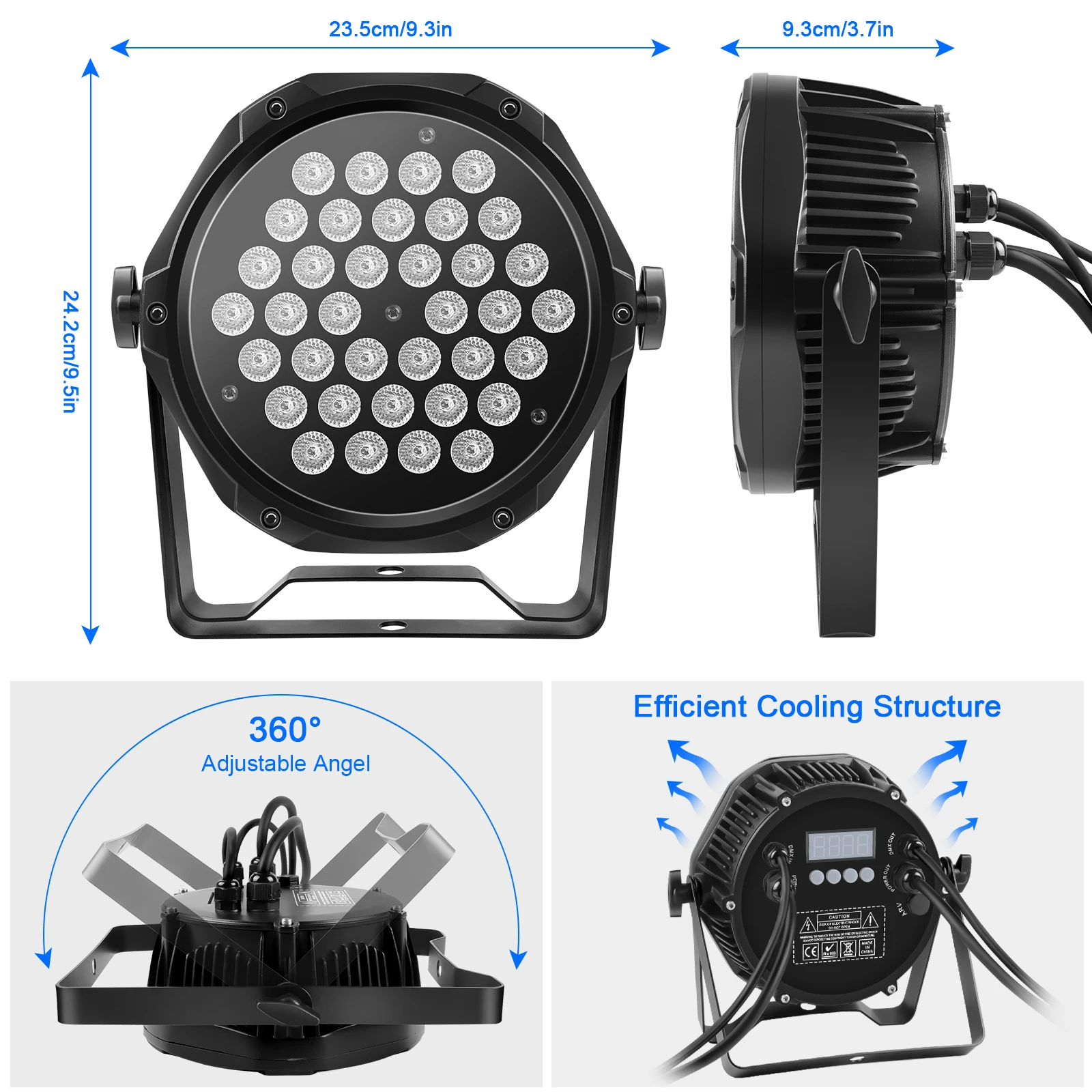 3IN1 워시 라이트 스트로브 효과 무대 파 라이트, RGB LED 업라이트, 방수 야외 쇼 플랫 파 조명, 바 KTV DJ용, 36 개