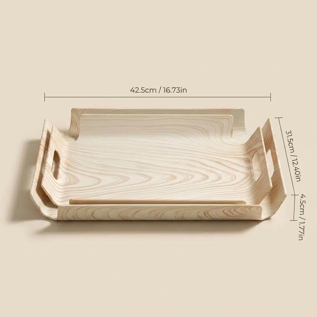 Kunststof serveerschaal met handvatten, imitatie houtnerf, stapelbaar, geschikt voor ontbijt, thee en andere gerechten, serveerservies, keukenservies.