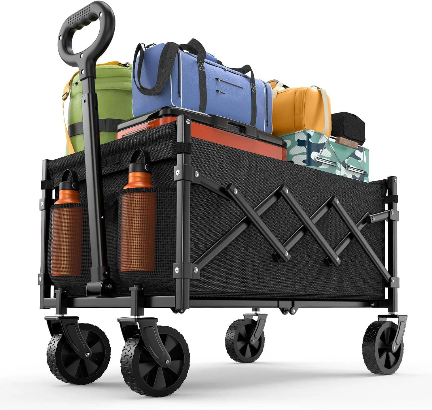 

Collapsible Wagon 220 Lbs Heavy Duty Portable Wagon For Groceries Wagons Carts With All-Terrain Wheels & Drink Holders