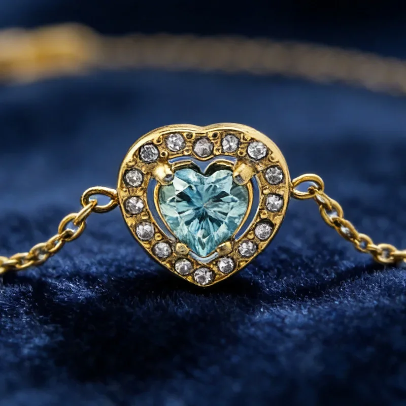 

1pc 0.5Carat Classic Heart-shaped Turquoise Moissanite Golden Bracelet with Fashionable Design, Exquisite and Luxurious.