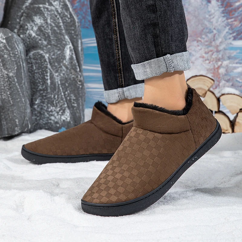 Men Women Winter Keep Warm Cotton Walking Casual Shoes Indoor Outdoor Breathable Flat Snow Half Boots for Elderly People