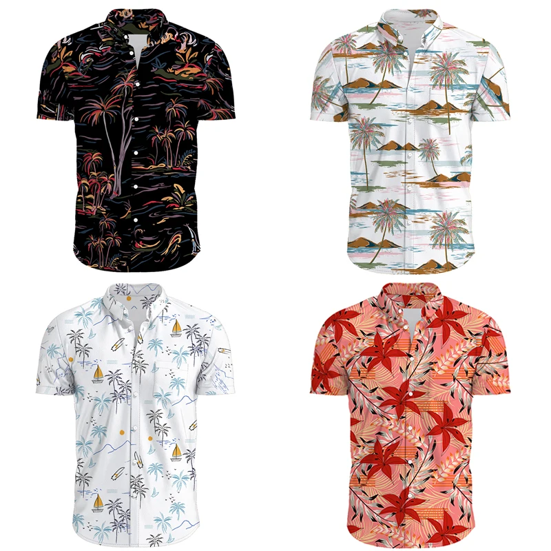 

Summer Hawaiian Mens Short Sleeve Beach Shirts Casual Floral Printed Shirts Plus Size S-3XL Hawaiian Aloha Shirts Mens Clothing