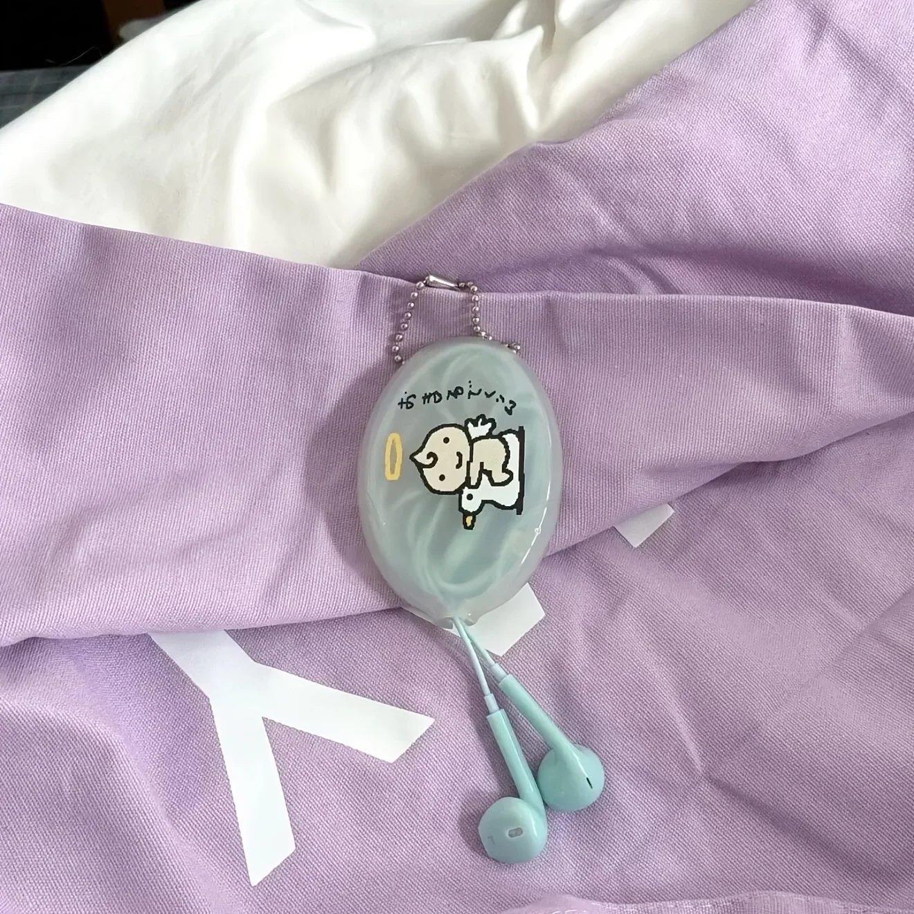 Cute Cartoon Angel Mini PVC Earphone Storage Pouch, Oval Portable Coin Purse Bag Charm Pendant for Earbuds Small Additions Gift