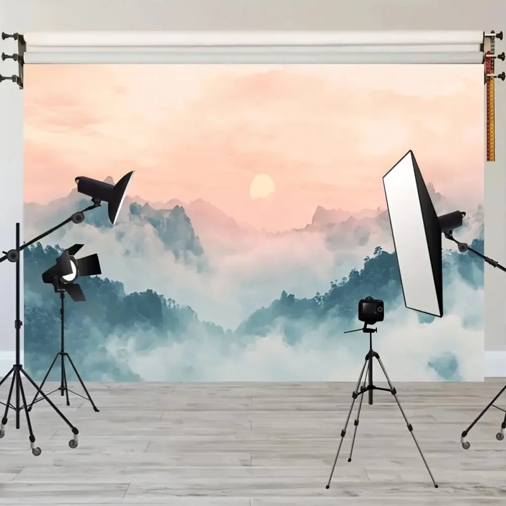 Large Polyester Mountain Landscape Tapestry Boho Aesthetic Misty Sunrise Sunset Wall Hanging Art Backdrop Decor Poster