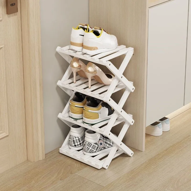 No Install Foldable Shoes Rack Small Door Layout Narrow Bamboo Design Shoe Rack Multi Functional Multi-layer Storage Rack ZE194