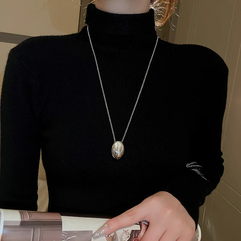 Smooth Geometric Oval Pendant Necklaces For Women Man Minimalist Long Layer Chian Necklaces Unisex Party Accessories Gift image 4