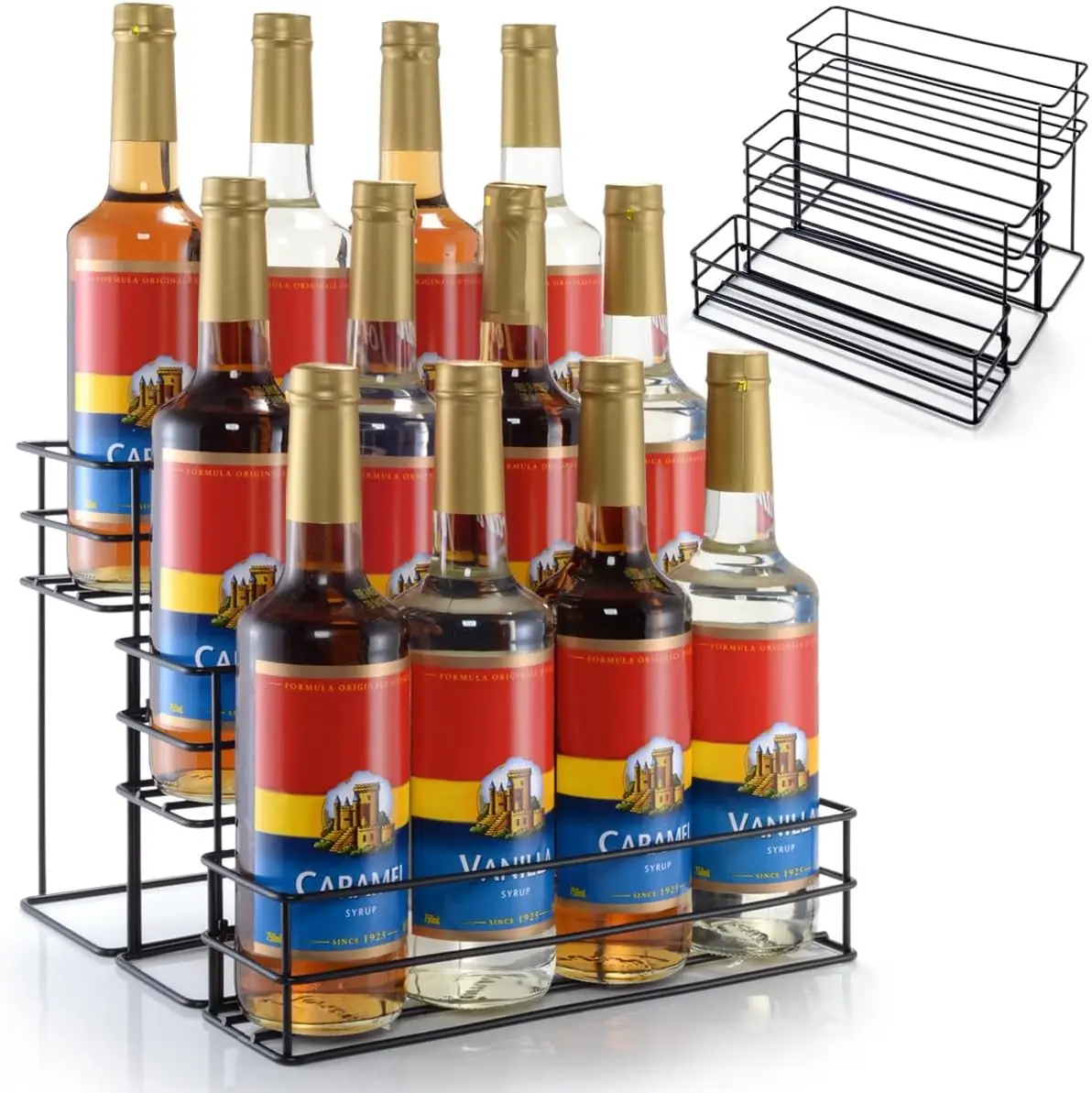 

12-Bottle Coffee Syrup Organizer, 3-Tier Stand for Kitchen Bar Storage