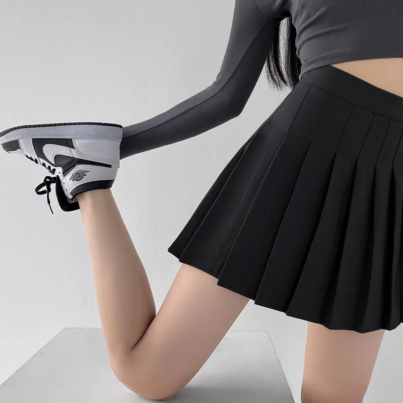 Schwarzer Y2K High-Waist Plissee-Minirock für Damen, A-Linie JK-Stil, Reißverschlussrock mit integrierten Sicherheitsshorts, Sommermode – Detail 15