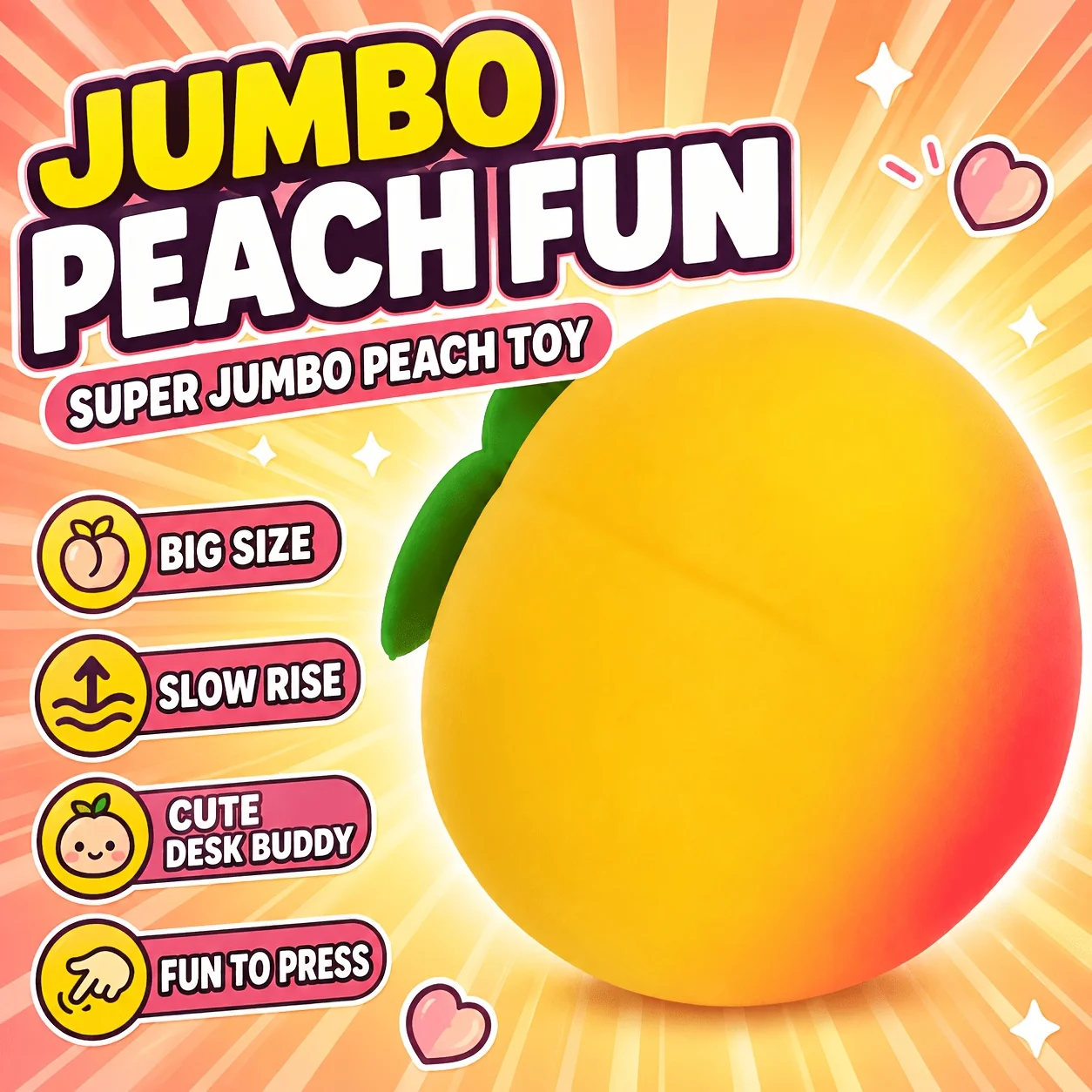 Giant Peach Squishy Toy, Extra Large Jumbo Peach, Slow Rising Shapeable Venting Ball, Stress Relief for Adults, Creative Gift