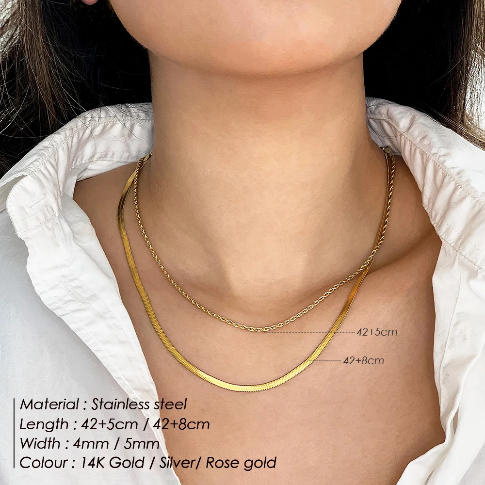 eManco الفولاذ المقاوم للصدأ متعدد الطبقات سلسلة قلادة مطلية بالذهب مكدسة القلائد النسائية بسيطة الأزياء والمجوهرات المصنع مباشرة #2