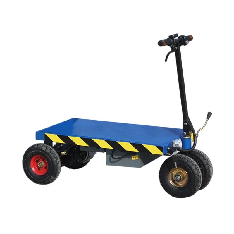 Folding electric flat car pulling cargo four-wheeled cart small removal car portable trolley