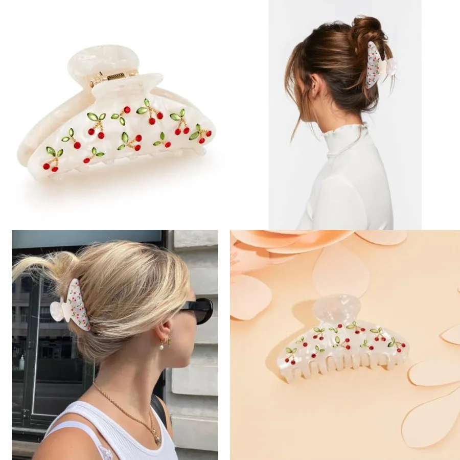 

Acrylic Hair Clips Claws For Women With The Rhinestone Pattern In Red Cherry Shape Hair Clip For Thick Hair Hair clips for styl