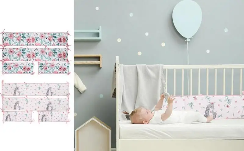 

Baby Bed Protector Crib Bumper Pads 4PCS Bed Safety Rails Crib Around Cot Protector Kids Room Decor with Strap Anti-collision