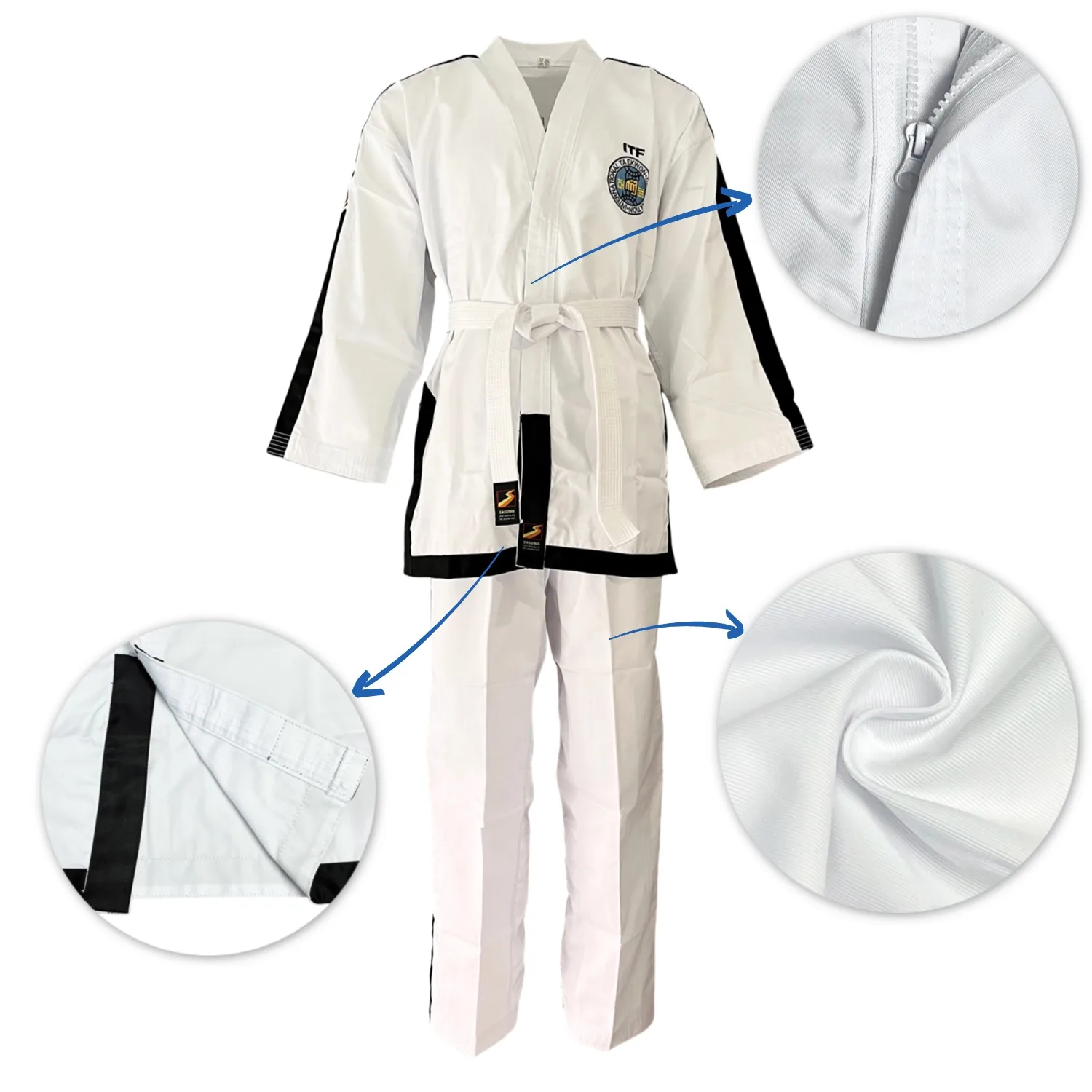 Korea Taekwondo Uniform Dobok Uniform for Kids & Adults Cotton and PolyesterStudent Taekwondo Set Martial Arts Uniform with Belt