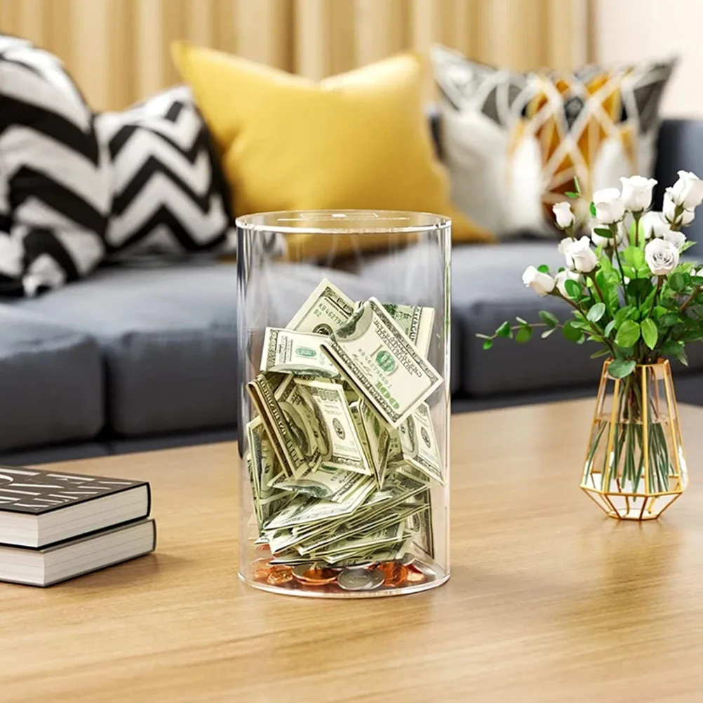 Transparent Acrylic Savings Jar Clear Coin Storage Box for Cash Keeping Desktop Money Holder for Home Study Room Decoration