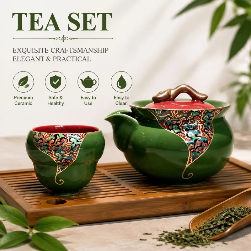 Portable Travel Gaiwan Tea Set, Chinese Hand‑Grip Teapot Quick‑Drink Cup for Outdoor Camping