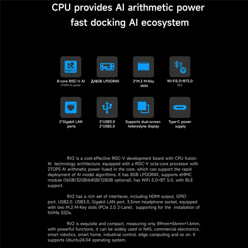 T35C لـ Orange Pi RV2 مجلس التنمية + بالوعة الحرارة RISC-V 2TOPS AI CPU Wifi BT5.0 M2 PCIE SSD كمبيوتر صغير يدعم Ubuntu OS 2GB #3