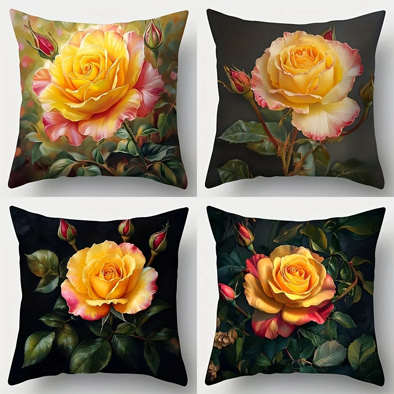 Luxury Dark Floral Rose Bouquet Print Pillowcase Cushion Cover Romantic Bedding Home Decor Art Accessories for Bedroom Styling
