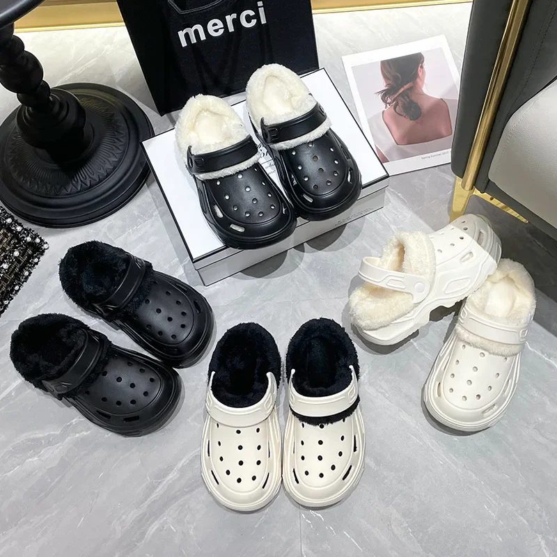 صوف مبطن كعب سميك الانزلاق على أحذية الشتاء للنساء تسد نمط الدافئة نعال من القطن الأزواج نعال من القطن الذكور والإناث