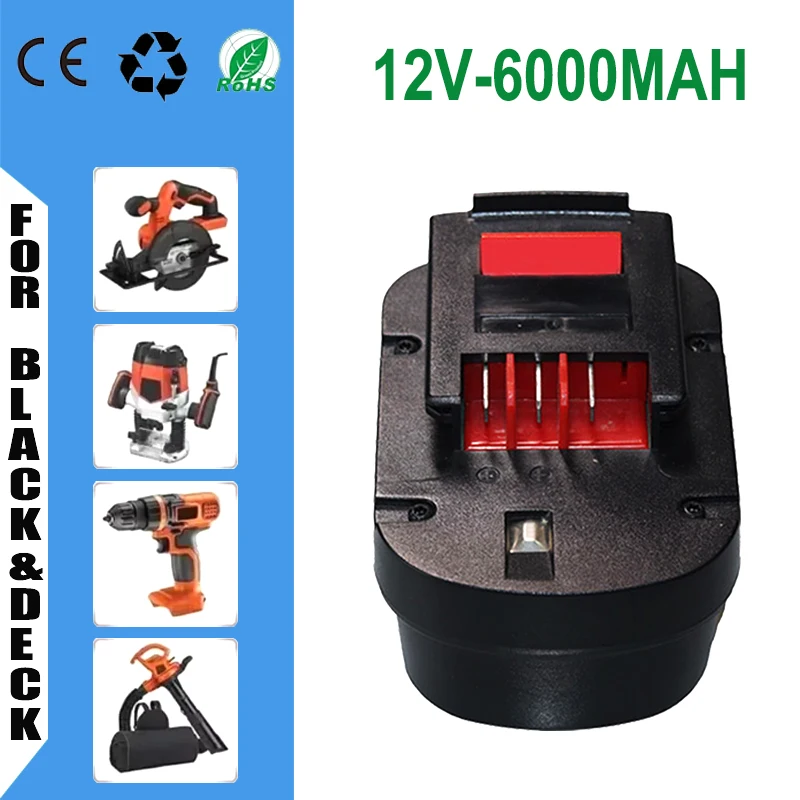 

For Black&Decker 12V 6000mah Ni-MH Rechargeable Battery A12 A12EX FSB12 FS120B A1712 HP12K HP12 Replacement Drill Battery