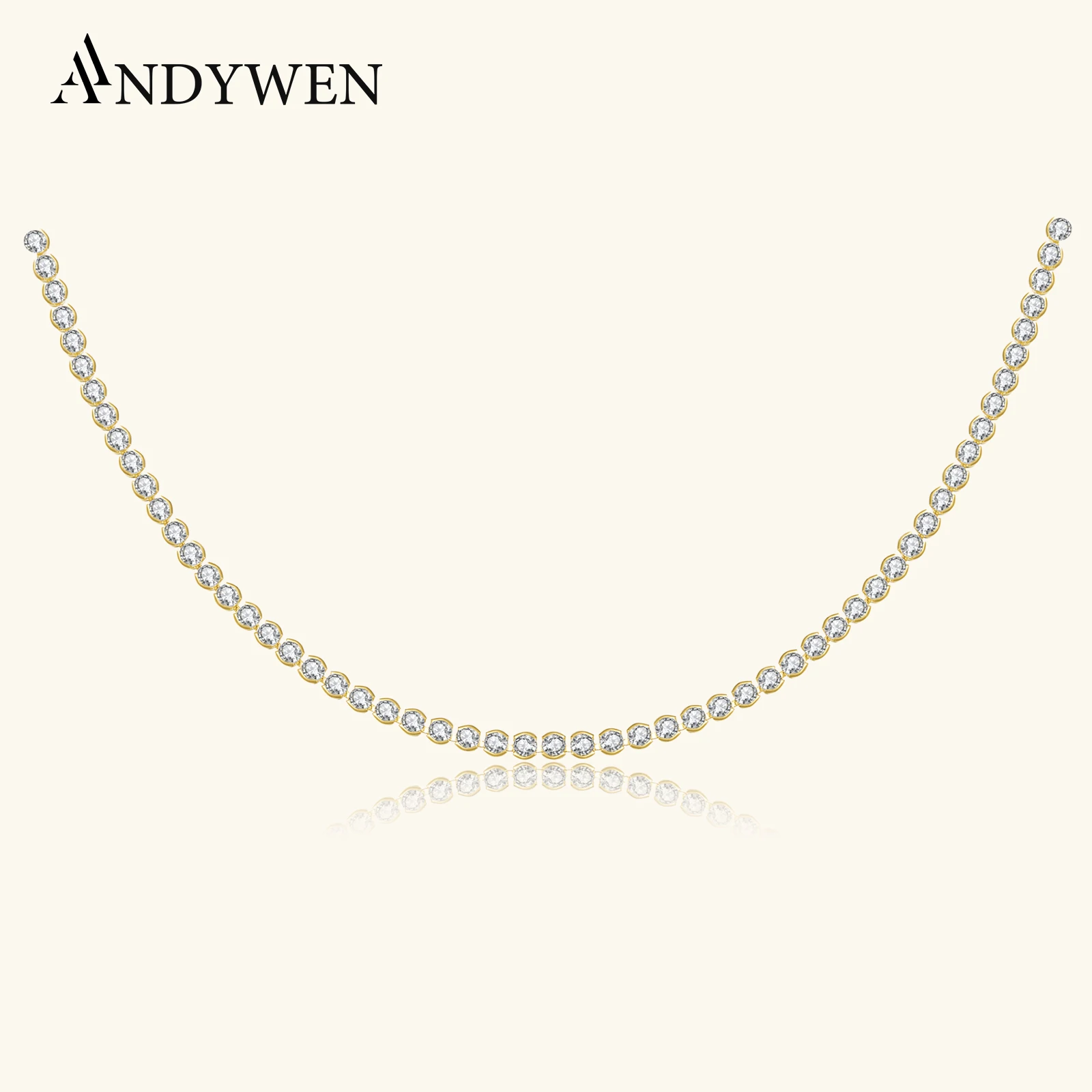 

ANDYWEN 925 Sterling Silver Gold Zircon CZ Charm Choker Long Chain Necklace 2021 Wedding Luxury Jewelry Special Chain Soft Jewel