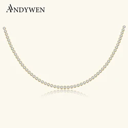 ANDYWEN 925 Silver Gold Zircon CZ 2mm Tennis Choker Long Chain Necklace 2021 Wedding Luxury Jewelry Special Chain Soft Jewel