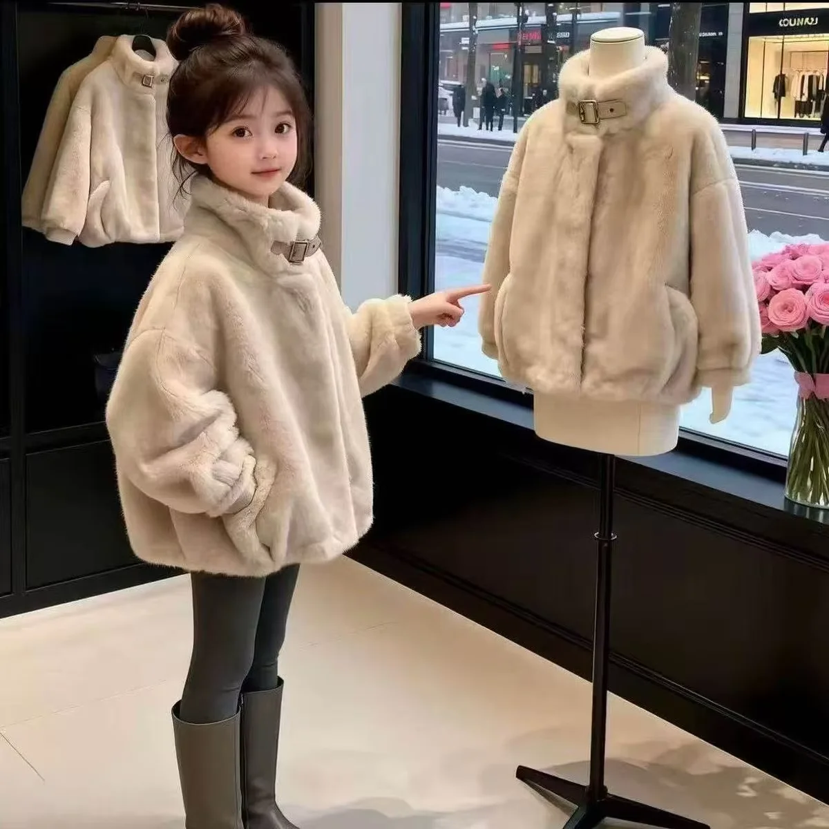 2026 New Fashion Girls Autumn Winter Warm Coat Kids Stylish Short Faux Fur Thickened Padded Jacket Children Clothing