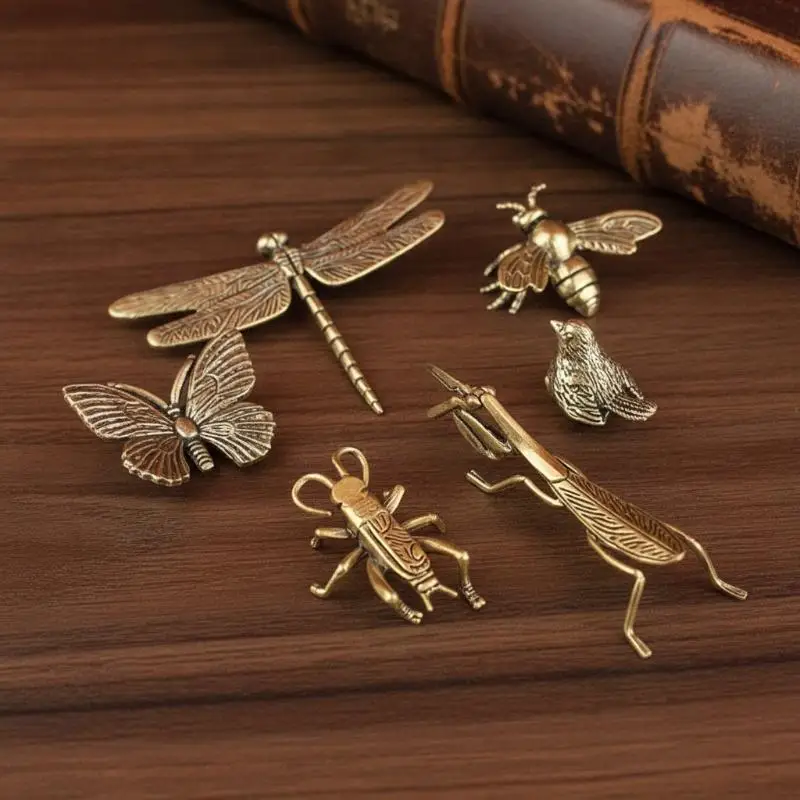 Brass Mini Insect Figurines Vintage Antique Finish Intricate Carved Details For Home Desktop Decor Collection Gifts