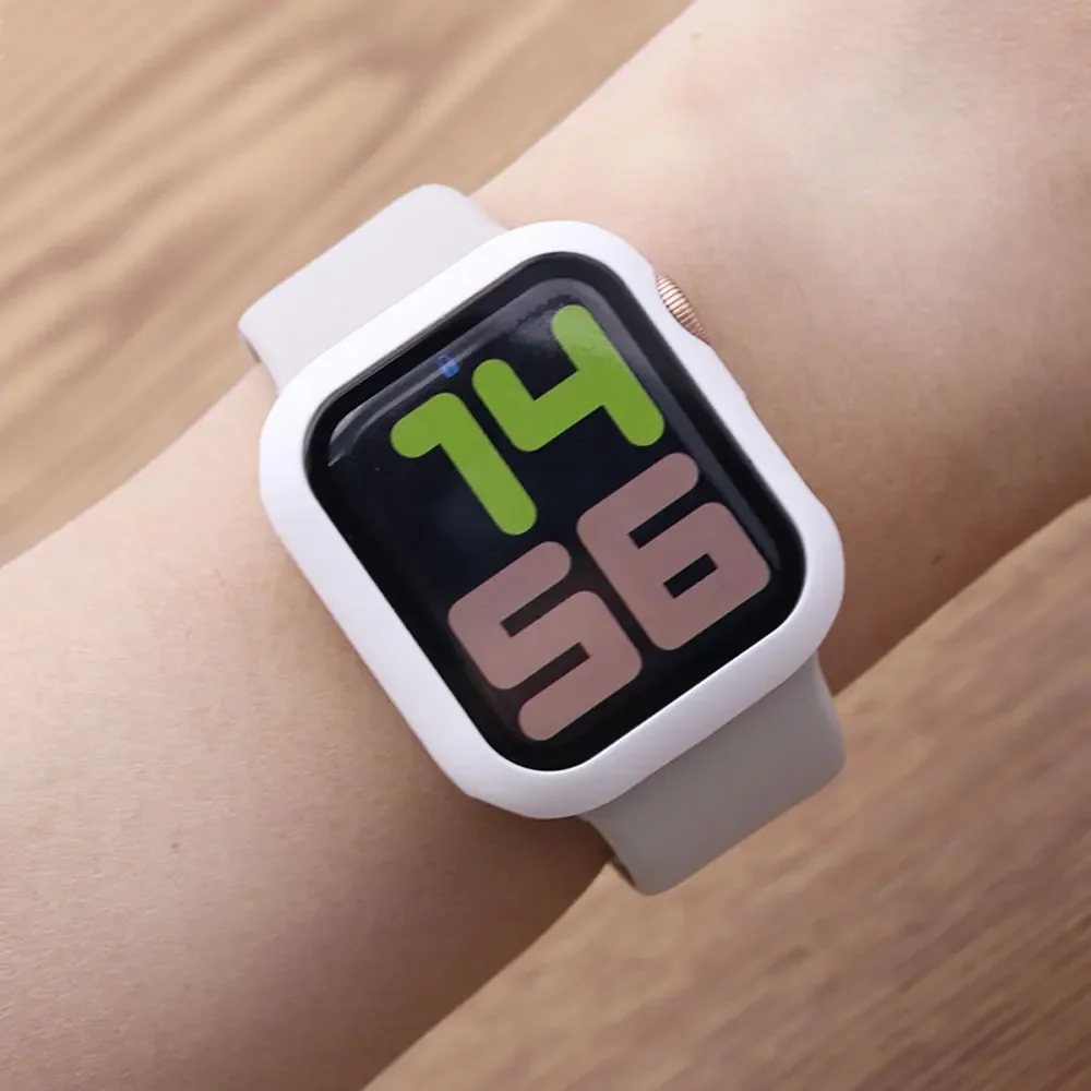 Glass+Case+band For Apple Watch bands 44mm 40mm 45mm 41mm 38mm 42mm Silicone sport bracelet iWatch series 8 9 7 6 5 4 3 SE strap