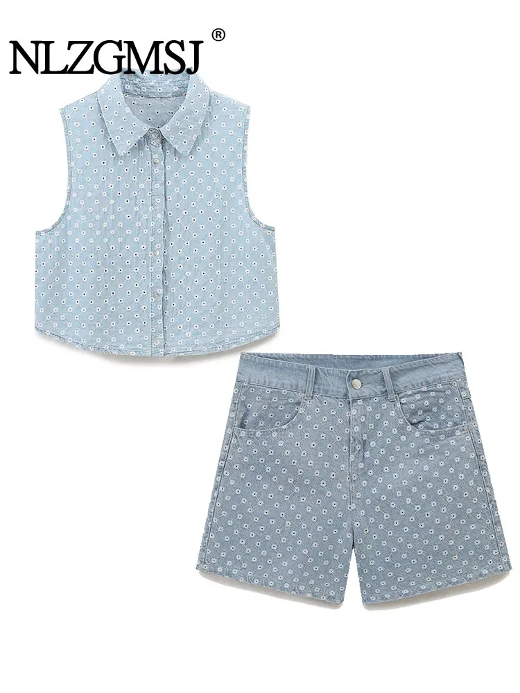 

Лето 2024, женские джинсовые шорты, комплекты для женщин, модные короткие топы с вышивкой, женский костюм, повседневный комплект из двух предметов