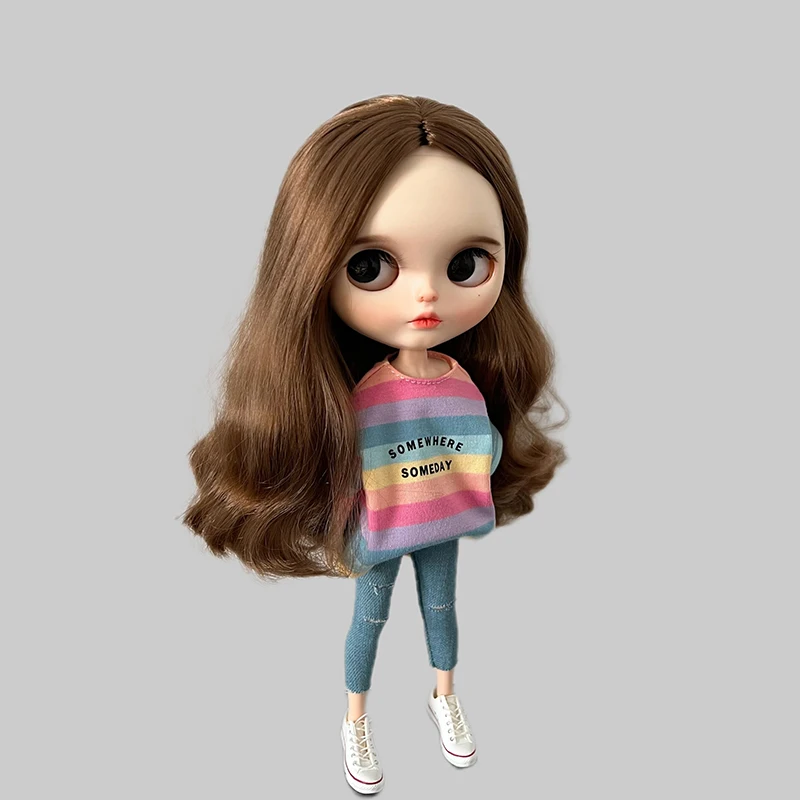 New Arrival Blyth Doll Clothes Fashion Rainbow T-shirt and Blue Jeans for Blythe Barbie OB22 OB24 Azone Pullip Dolls Accessories