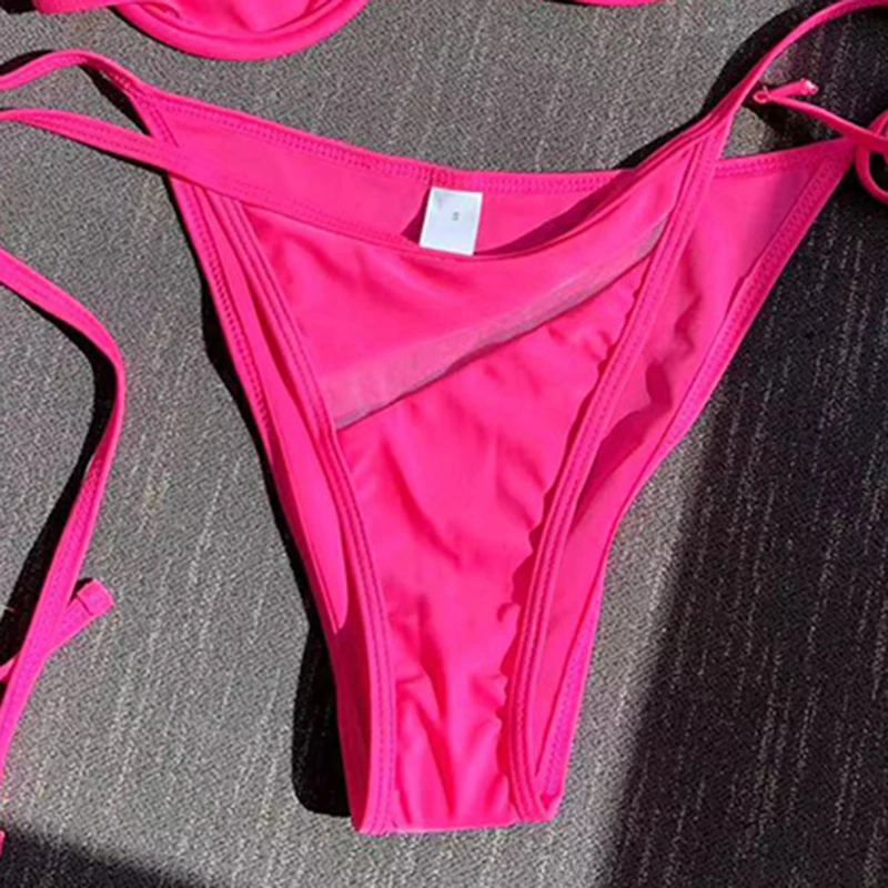 Bikini Set Women One Shoulder Bathing Suit Patchwork See Through Mesh Side Lace Up Swimwear Female Sexy Two Piece Micro Bikini