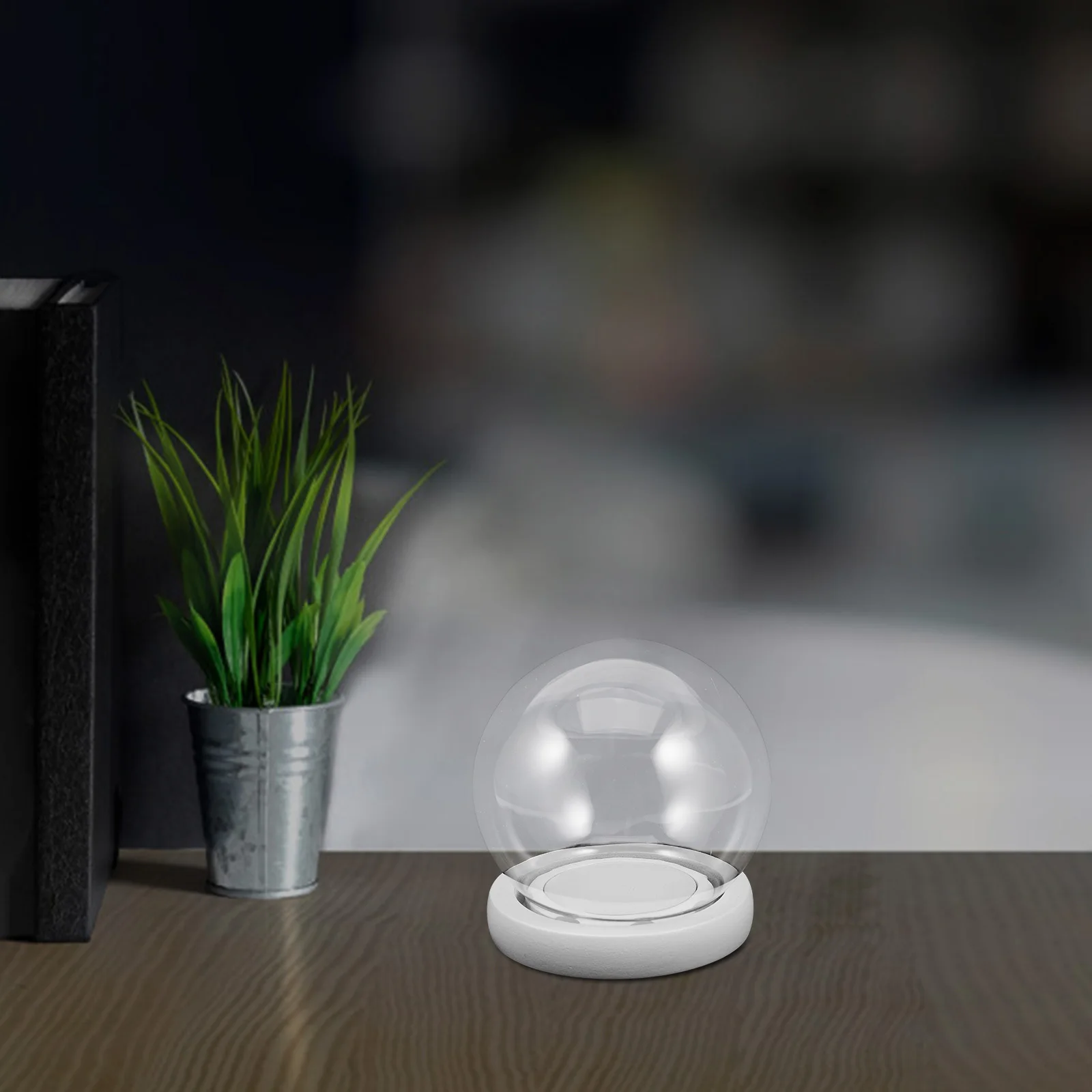 

Round Glass Dome Cloche Clear Globe Antidrop Wooden Base DIY Preserved Flowers Christmas Snow Globe Plants Crafts Decor