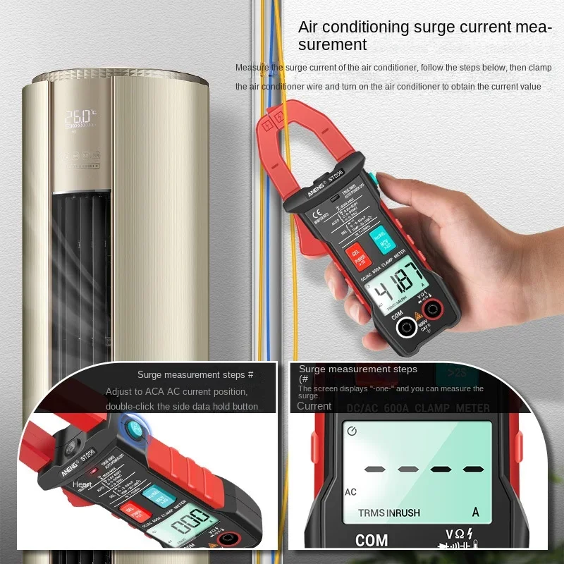 ANENG ST-206 Fully Automatic AC and DC Clamp Meter, Intelligent High-precision Clamp Multimeter, Full-range Burn-proof Ammeter