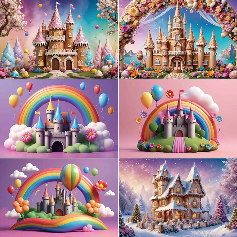 

MOON.QG Castle Birthday Party Background Photography Swimming Pool Rainbow Shell Photocall Backdrop Baby Studio Photocall Props