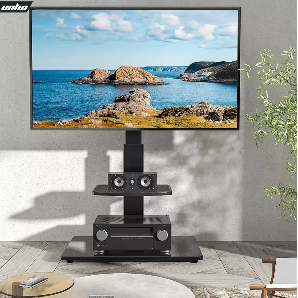 Swivel Floor TV Stand Mount Height Adjustable with Shelf and HD Cable for 32- 65 Inch LCD LED Flat Screen