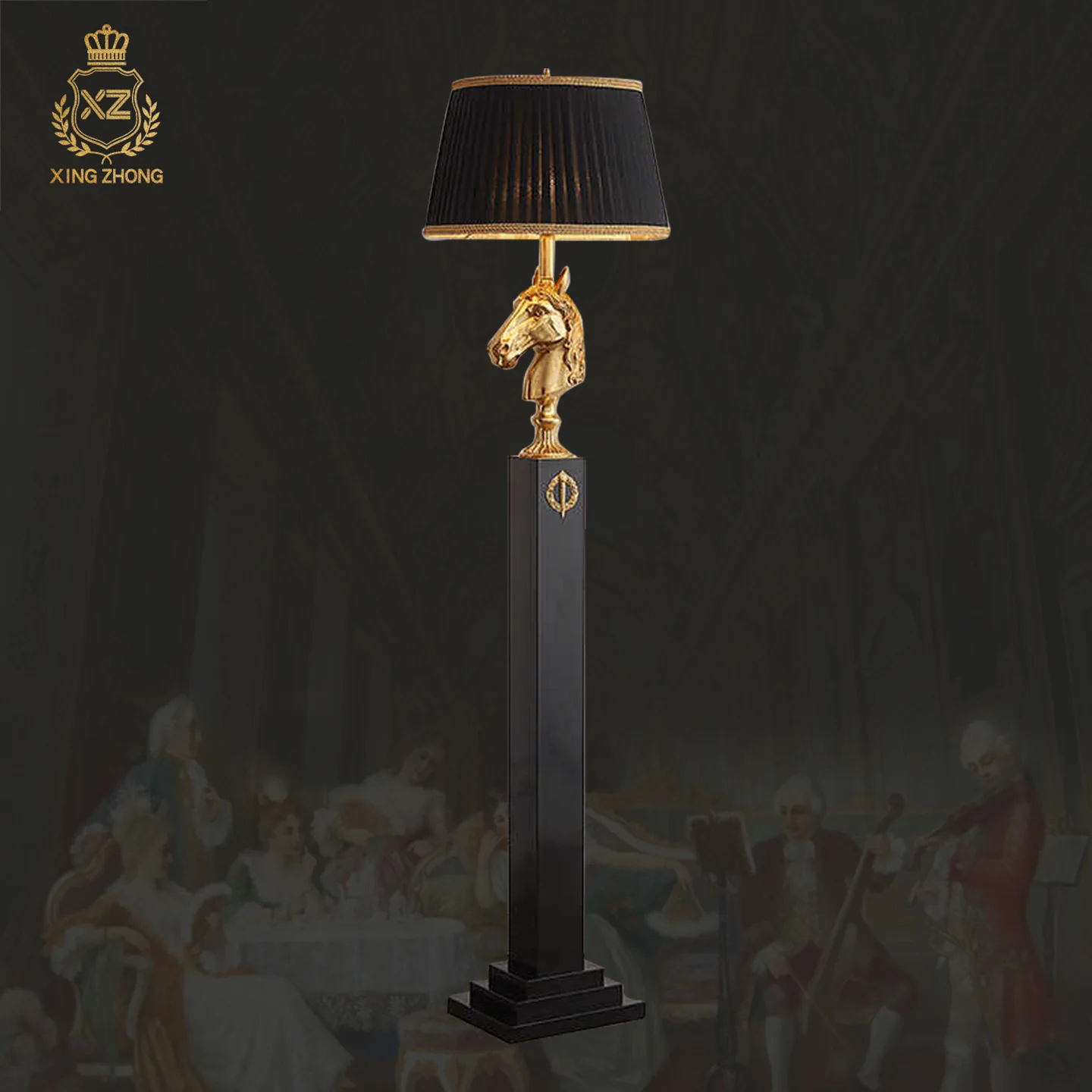 European Indoor Living Room Corner Decorative Art Black Fabric Copper Floor Lamp Bedroom Bedside Study Stand Lamp