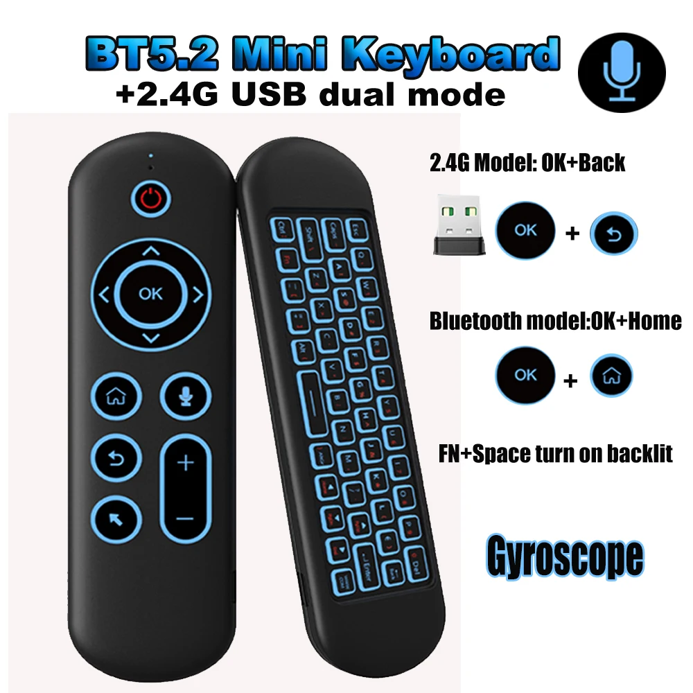 Yitukeji Bluetooth 5.2 Google Voice Air Mouse Remote Control Wirless Mini Keyboard Gyroscope for Android TV PC Projector