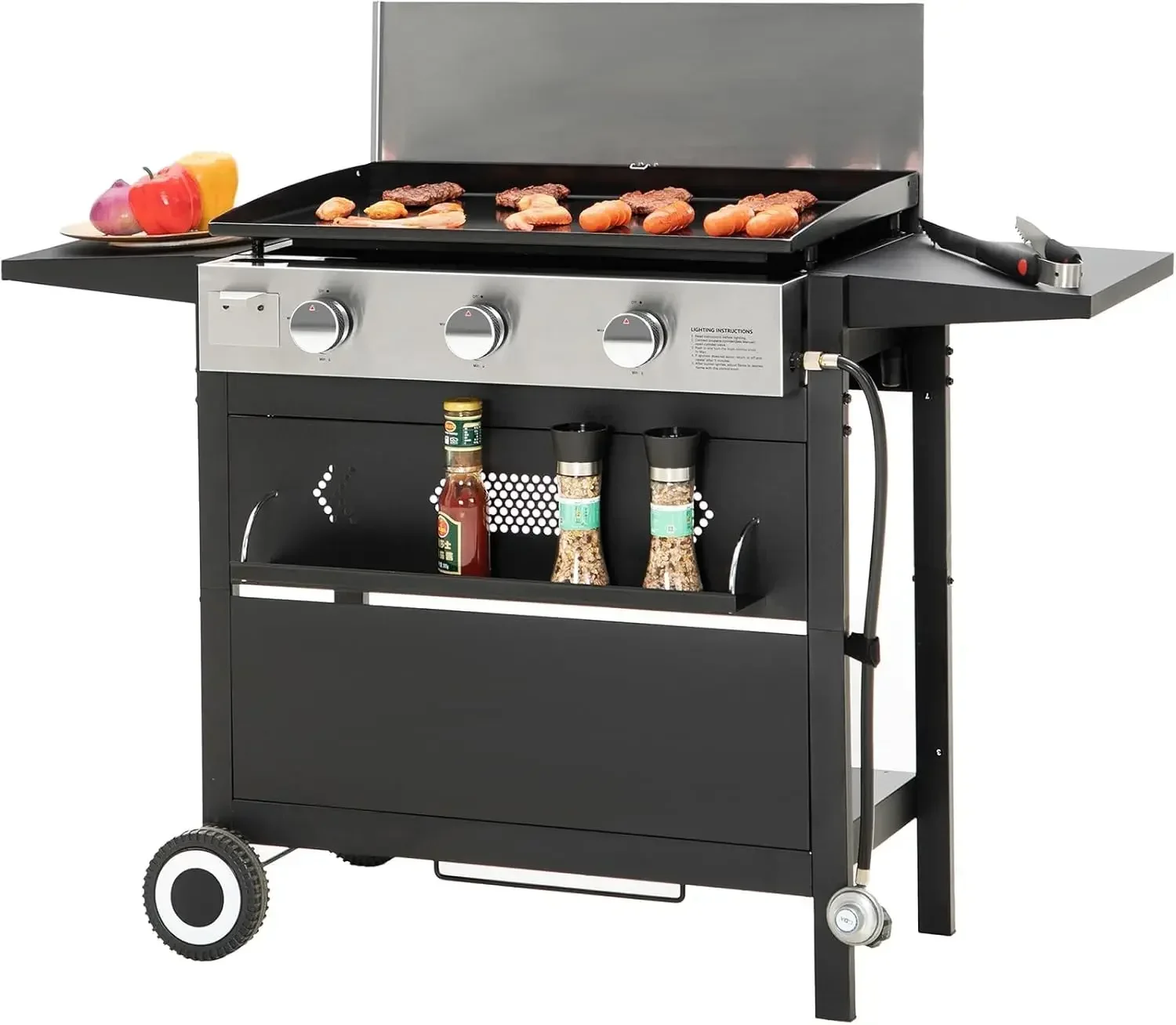 

Sophia & William 27-Inch Flat Top Grill with Ceramic Coated Cast Iron Griddle, 3-Burner Propane Gas BBQ Griddle.