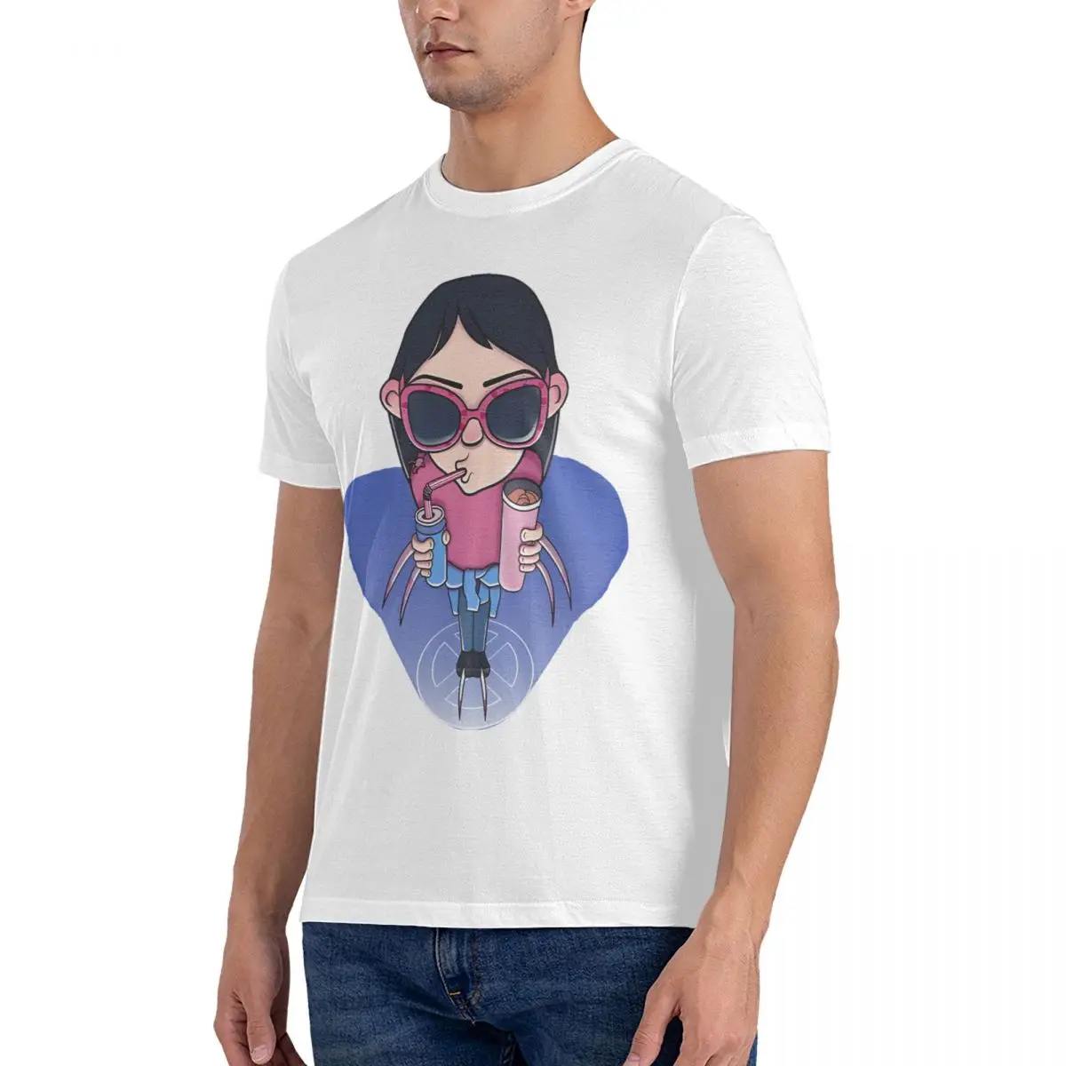 Laura T Shirts Men Pure Cotton Vintage T-Shirt Crew Neck Marvel Comics Disney X-23 Tees Short Sleeve Clothing Unique