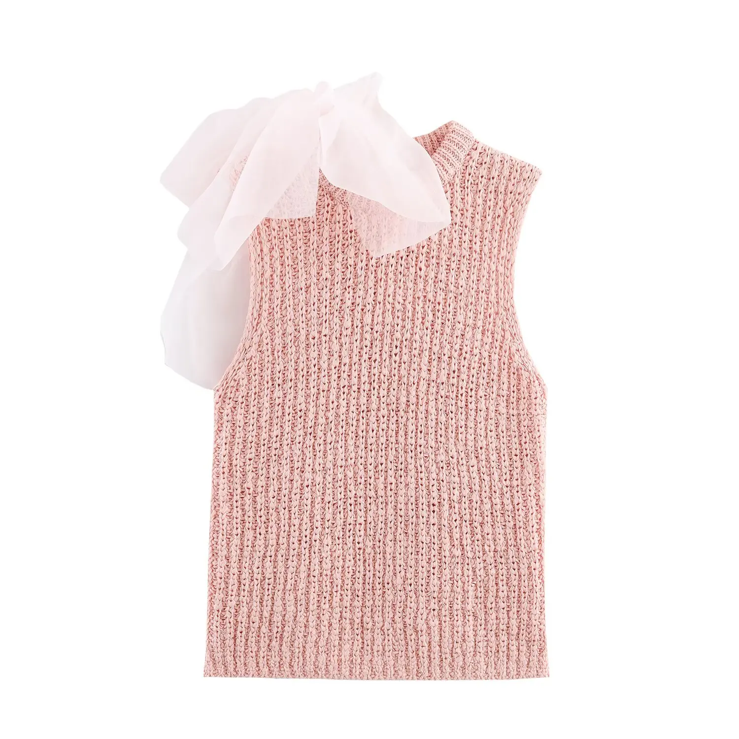 

TRAF & Women 2025 Spring New Fashion Lazy Wind Transparent Bow Knitted Vest Chic Crewneck Joker Sleeveless Vest Mujer