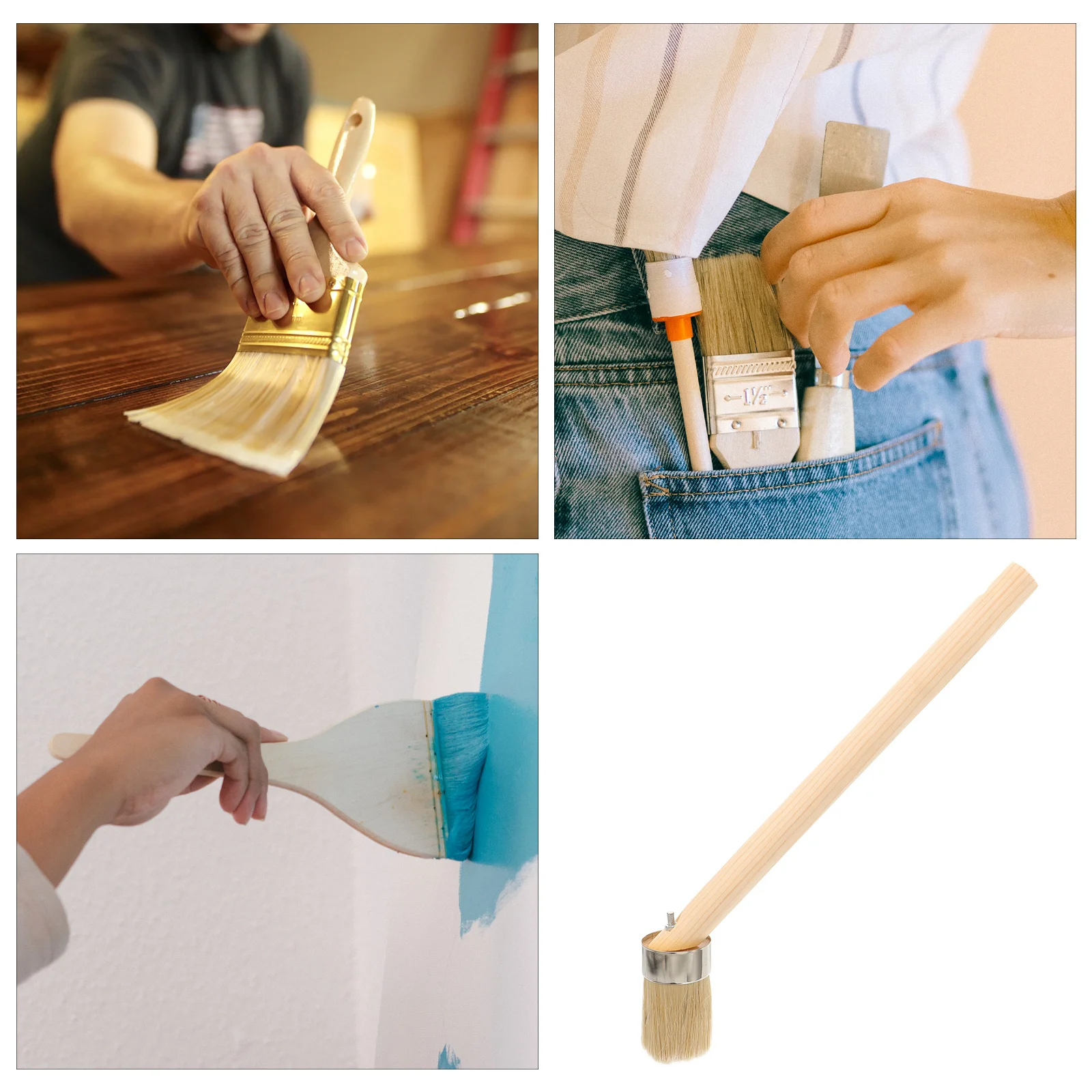 

Paint Brush Wood Handle Natural Bristle Round Head Wall Trim Painting Tool For Furniture Stain Oil Acrylic Watercolor