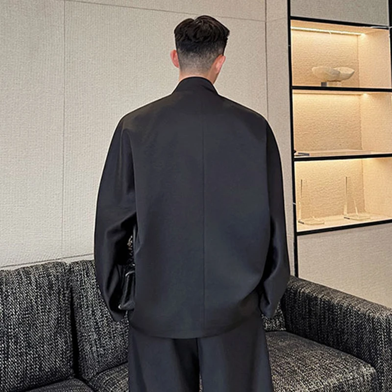IEFB 2024 Trend Chinese Style Suit Coat Soild Color Single Breasted Stand Collar Simple New Men\'s Blazer Male Clothing 9C5202
