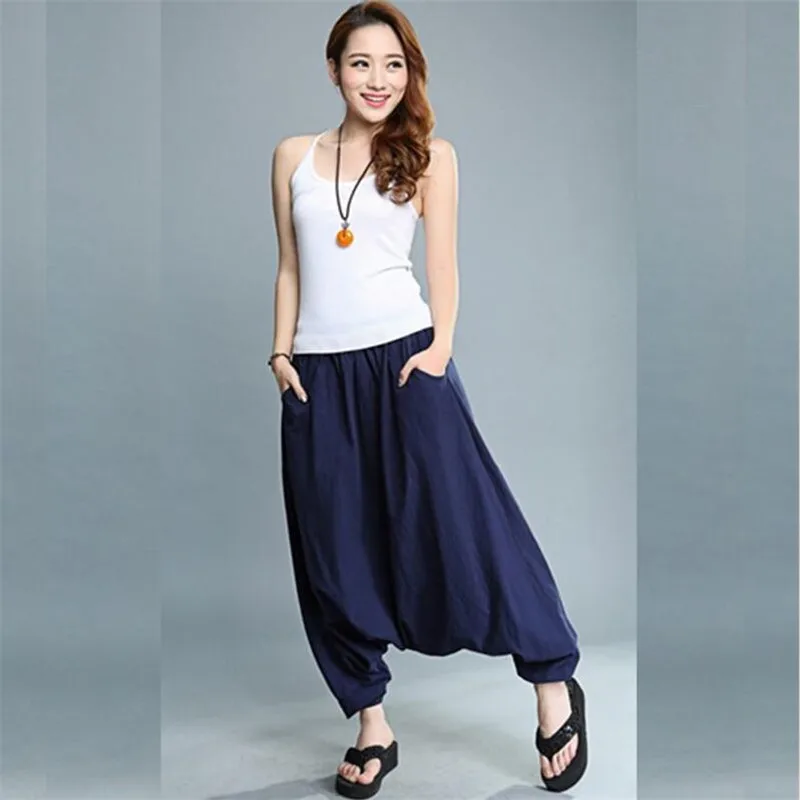 Plus size Cotton Linen Solid Harem Pants Women Elastic Waist Casual Lantern Trousers 2026 New Pantalon Femme harakuju clothes