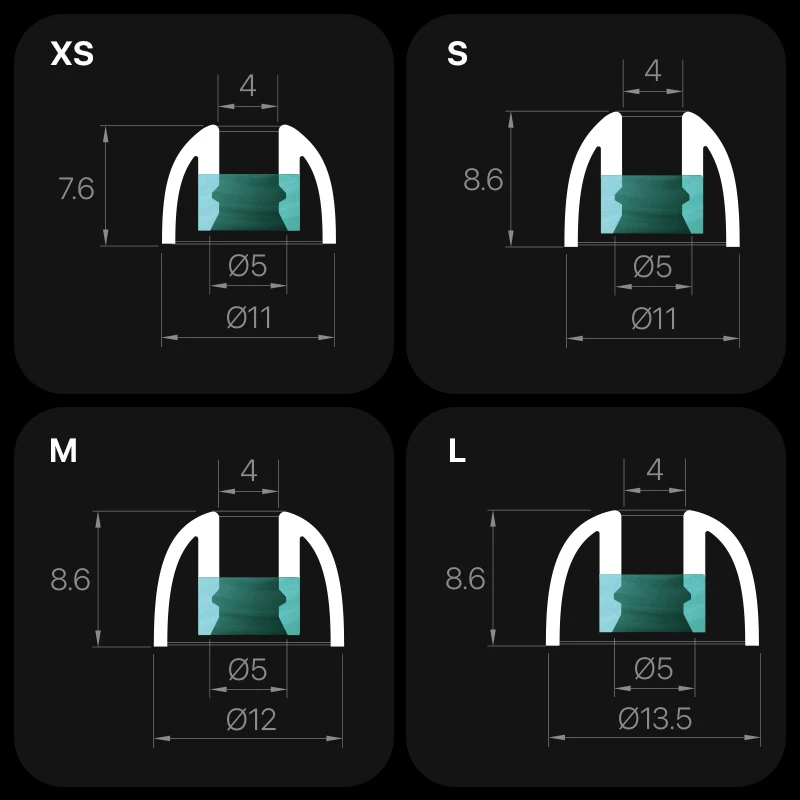 WHIZZER EasyTips LT100 Almohadillas para los oídos de silicona líquida Vocales brillantes Claridad clara 4 pares en 1 caja Tamaño mixto y combinación (XS/S/M/L)